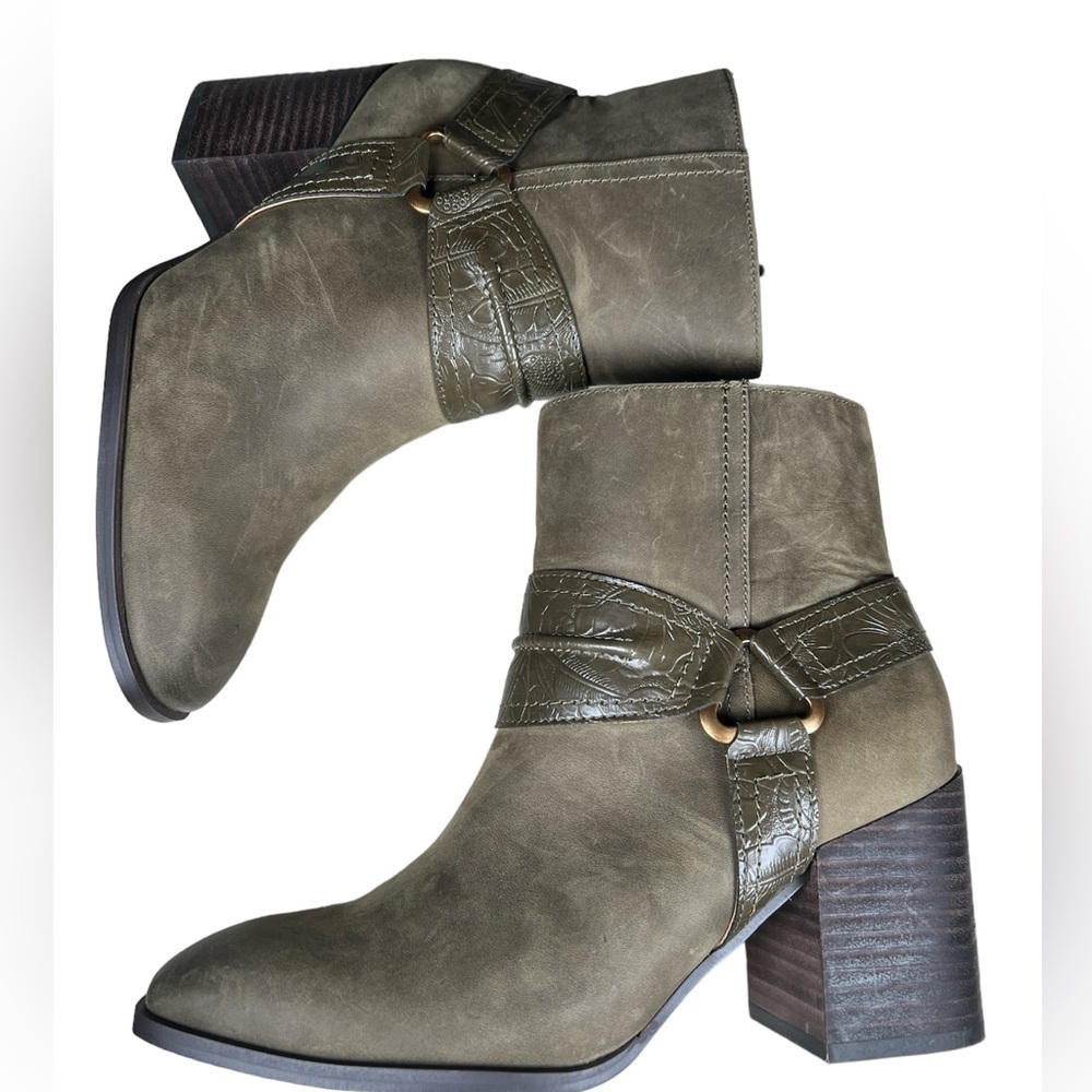 Vionic Vienna Carnelia above ankle olive leather water repellent boots 6.5